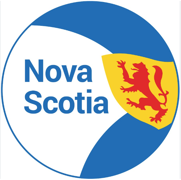 Circle with crest from Nova Scotia flag, and words 'Nova Scotia.'