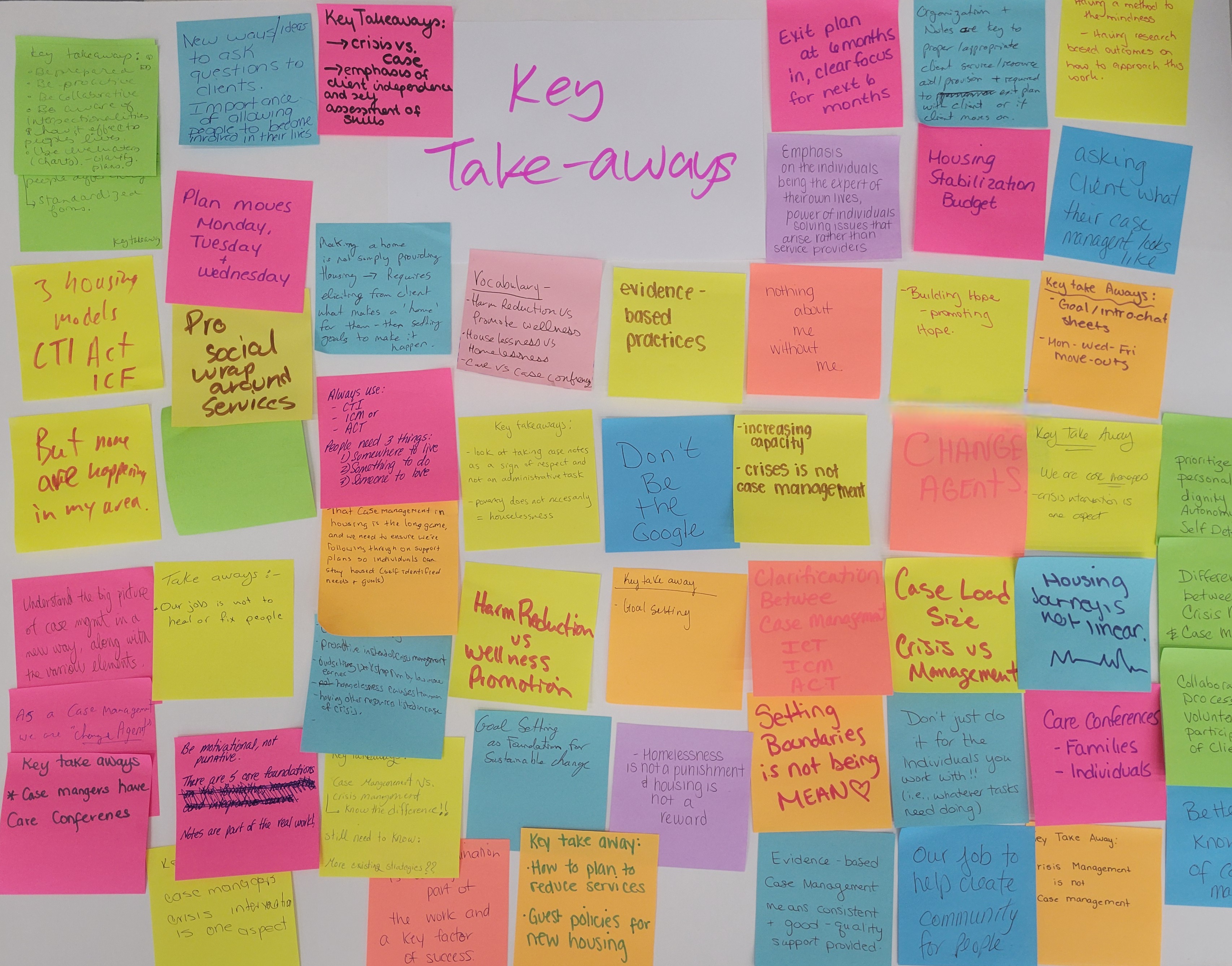 Bright post-it notes on a dry erase board