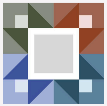 THANS logo, quilt of colourful squares and triangles