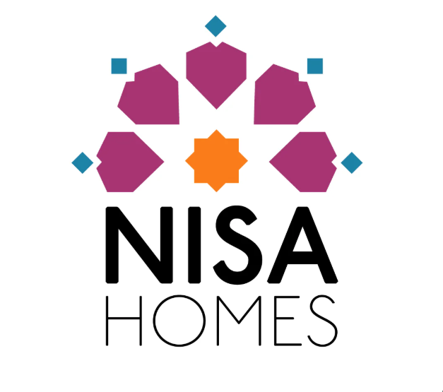Nisa homes logo, pink flower with orange centre